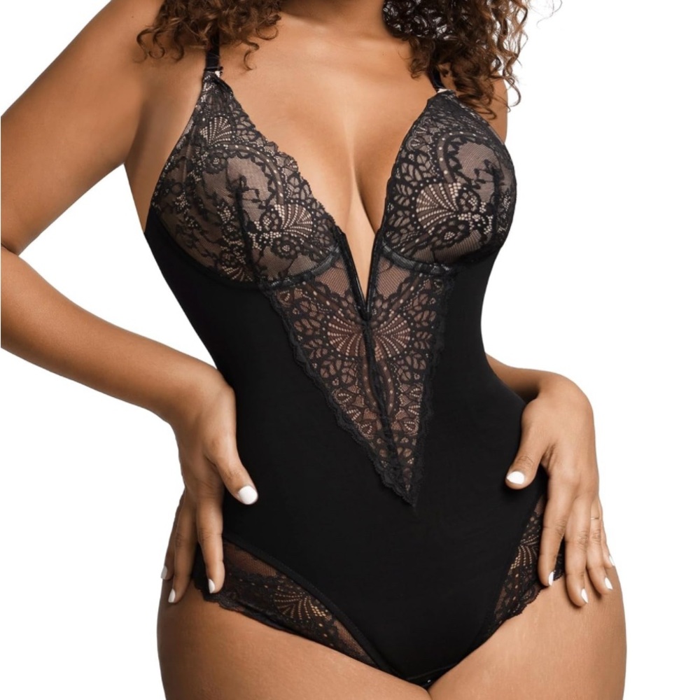 NWT Popilush Lace Shapewear Bodysuit – V-Neck Tummy‎ Control Thong – Lg